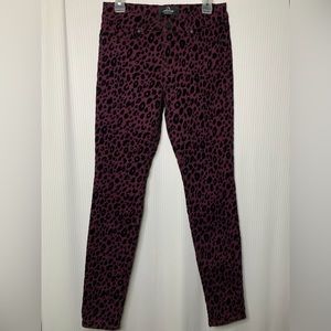 Jordache - Dark Purple Maroon With Black All Over Leopard Print Pants - Size 6